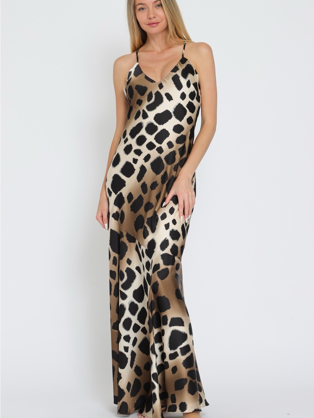 Leopard Print Maxi Dress - Black & Tan